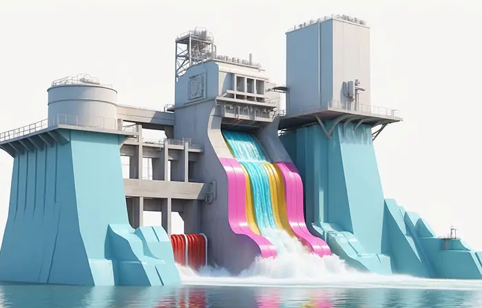 Dam Water Flowing 3D Modeling Illustration